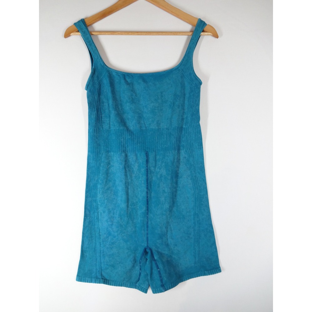 Daily Practice Anthro Athletic Romper Womens M Teal Mineral Wash Open Back Yoga
